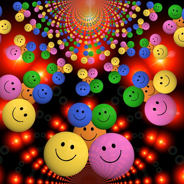 multi-coloured floating smileys