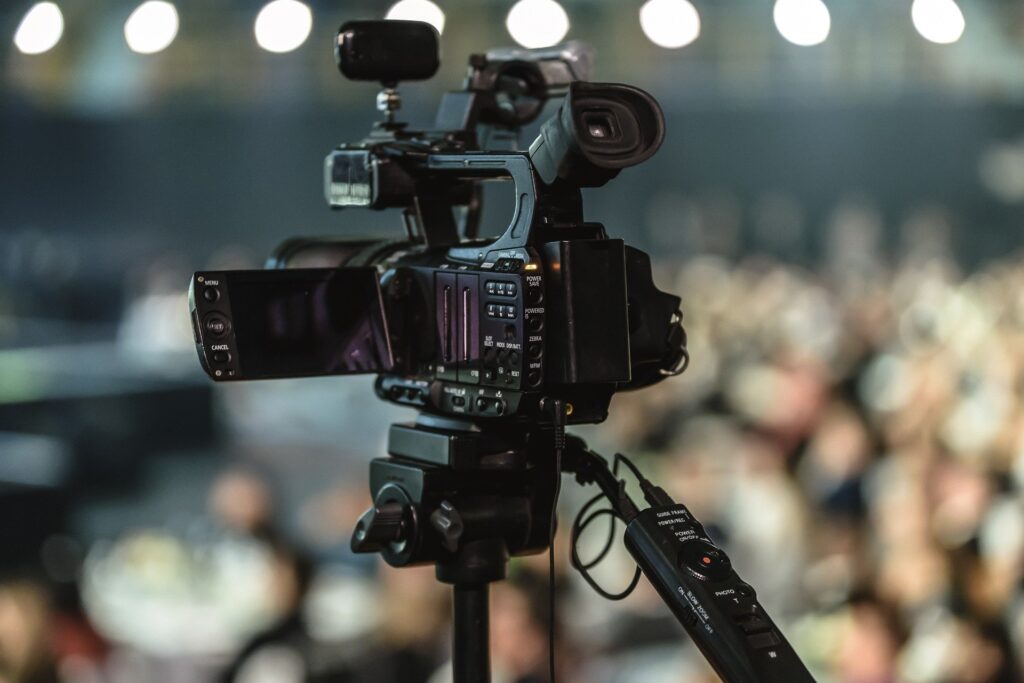 vidoe camera set up to record large gathering