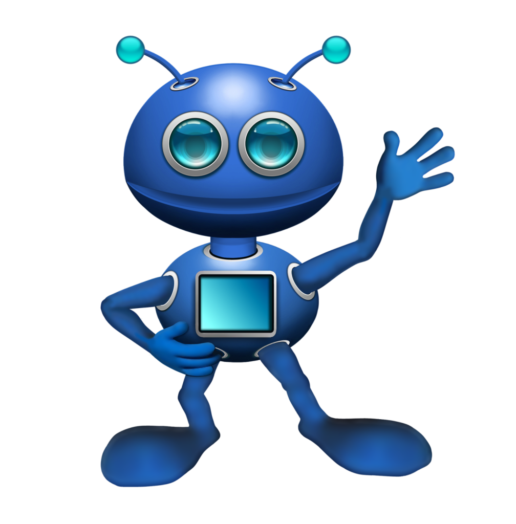 blue robot waving
