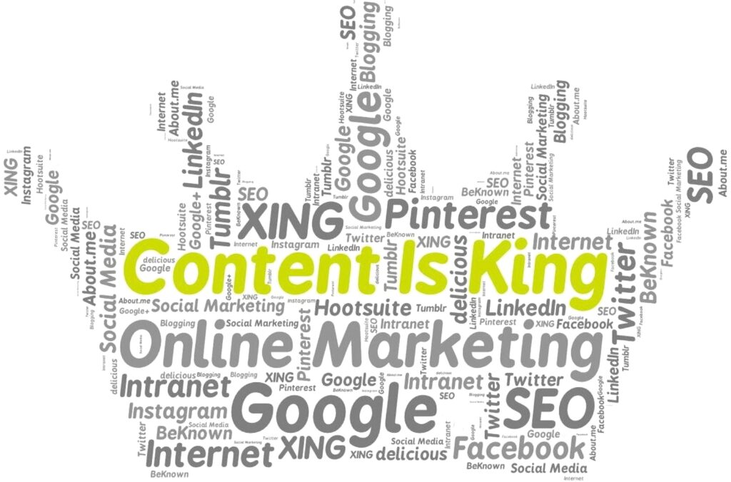 crown with lots of words related to content is king