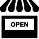 black and white icon displaying amazon business open