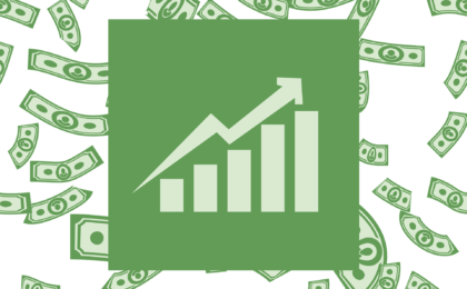 featured image for 5 ways to increase your traffic green graph with arrow and increasing columns with floating green money