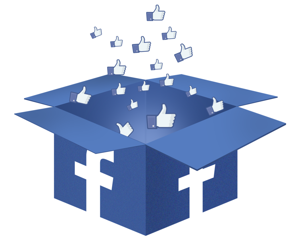 blue facebook box with likes floating out of it