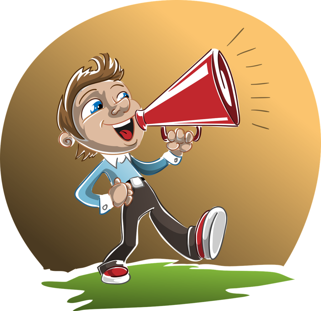 illustration of man speaking through loudspeaker about the importance of content for your website and social media 
