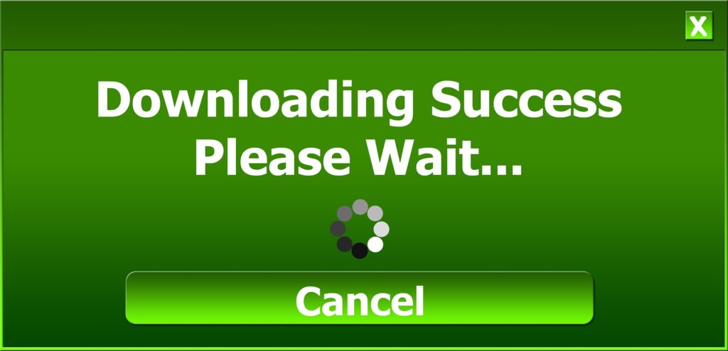 Green screen with downloading success please wait button